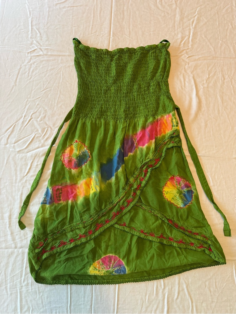 Fashion Terminal Tiedye Mini Dress with Tie and Smocked Top